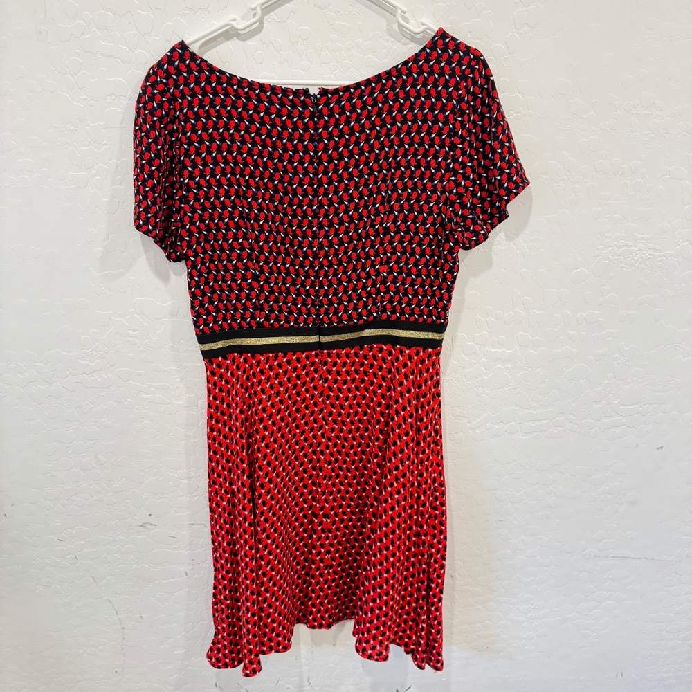 Anthropologie Maeve Bunny Mixed Print Dress Womens 10 Red Black Gold Novelty - Picture 8 of 8
